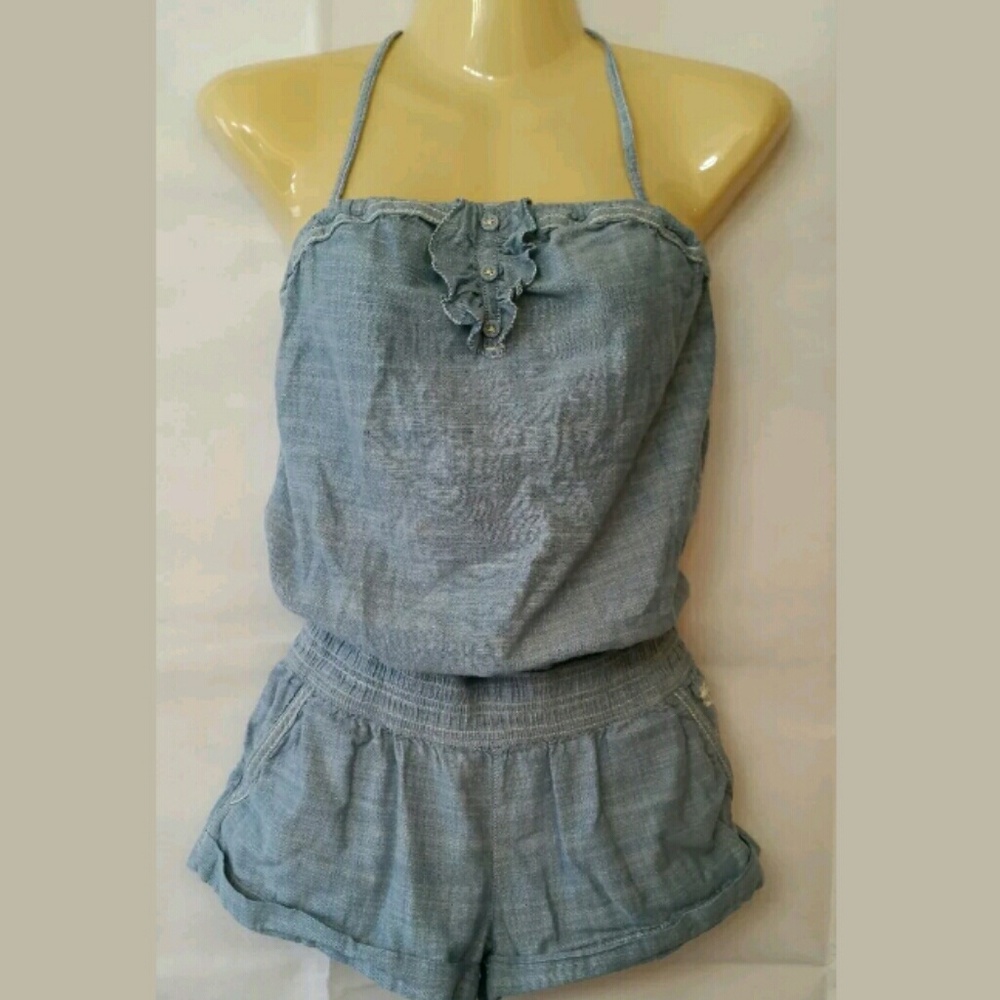Abercrombie & Fitch Chambray Halter Shorts Romper
